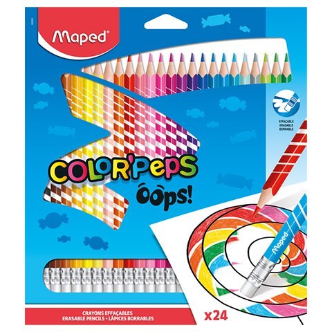 COLORPEPS OOPS CRAYONS EFFAÇABLES AVEC GOMME TRIANGULAIRE 24 PCS.832824